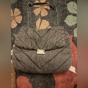 Zara Quilted Charcoal Shoulder Bag with Chain Strap